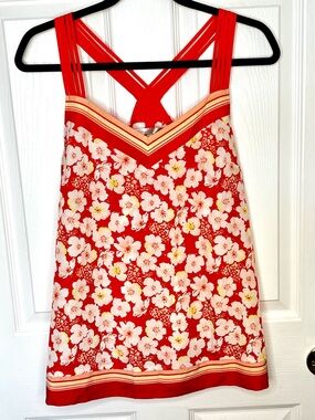 LC Lauren Conrad Floral Crossback Tank Top Orange Blossom Boho Summer Medium